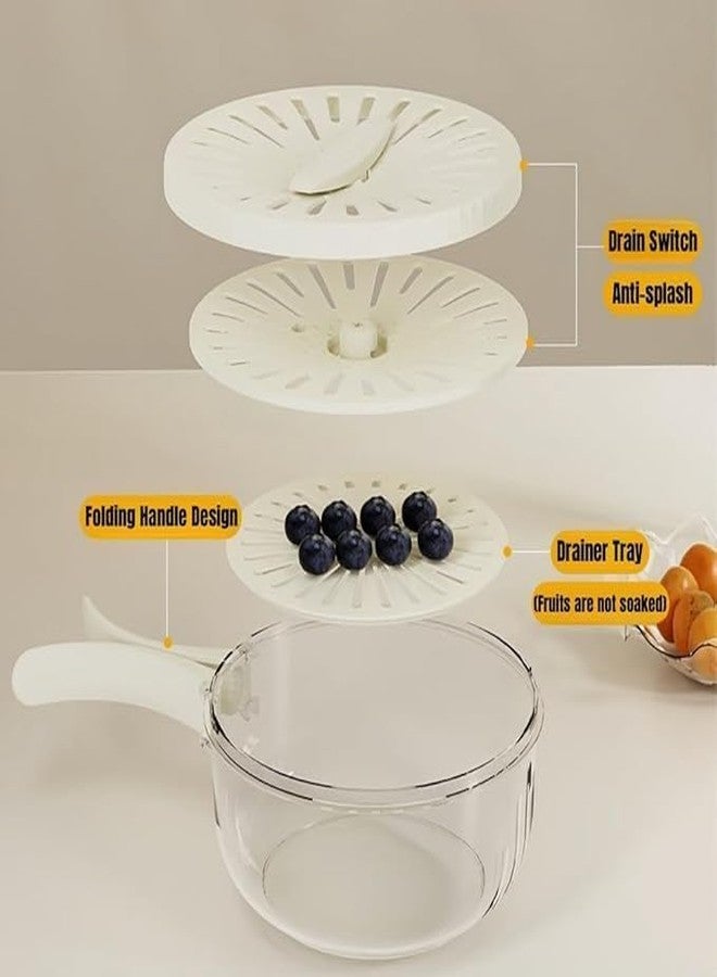 VYOM TRADING 2 in 1 Drainer and Strainer, Draining Basket with Lid, Multifunctional Fruit Vegetable Washing Basket, Drainer with Foldable Handle, Kitchen Colander Bowl Set for Fruit Vegetable Noodle - Image 2